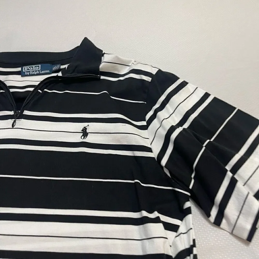 Polo By Ralph Lauren Black White Stripe VTG Polo Shirt Size XL